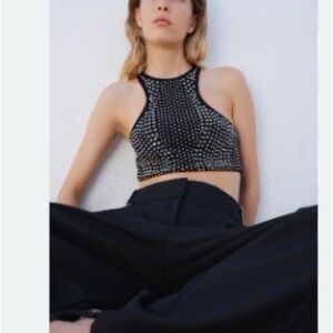 H&M Black and Silver Studded Crop Top